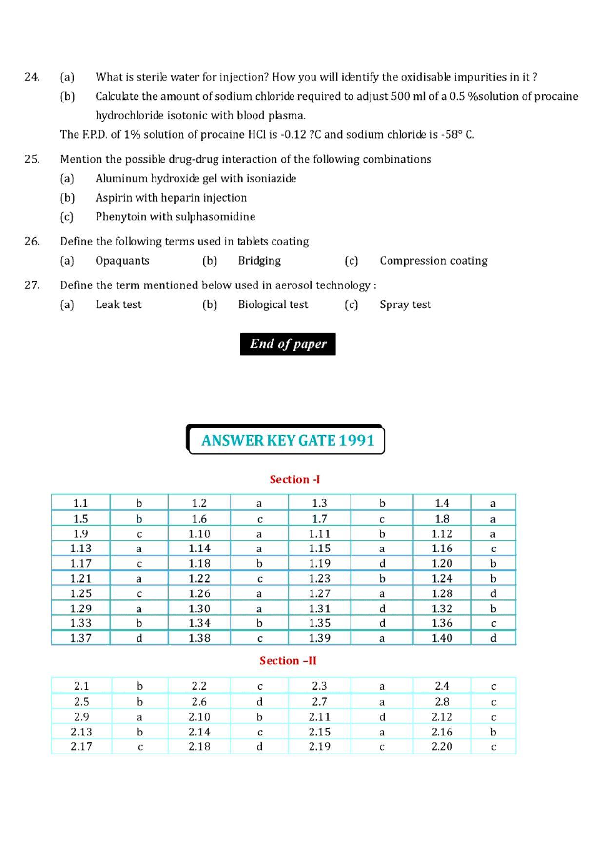 GPAT 1991 Question Paper with Answer Key - Page 13