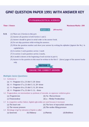 GPAT 1991 Question Paper with Answer Key