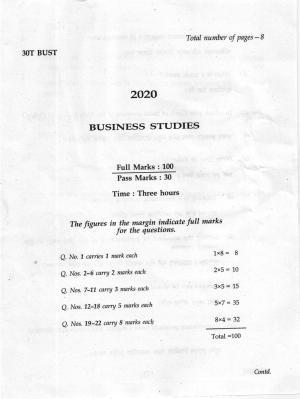 AHSEC Class 12 Business Studies Question Papers 2020