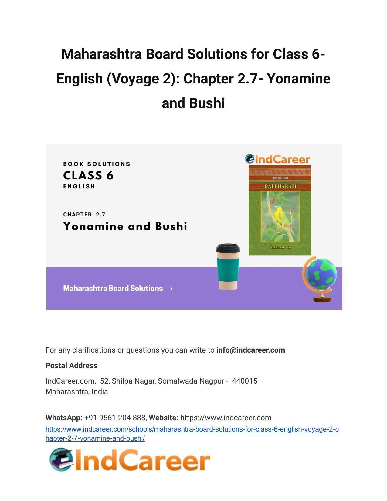 Maharashtra Board Solutions for Class 6- English (Voyage 2): Chapter 2.7- Yonamine and Bushi - Page 1