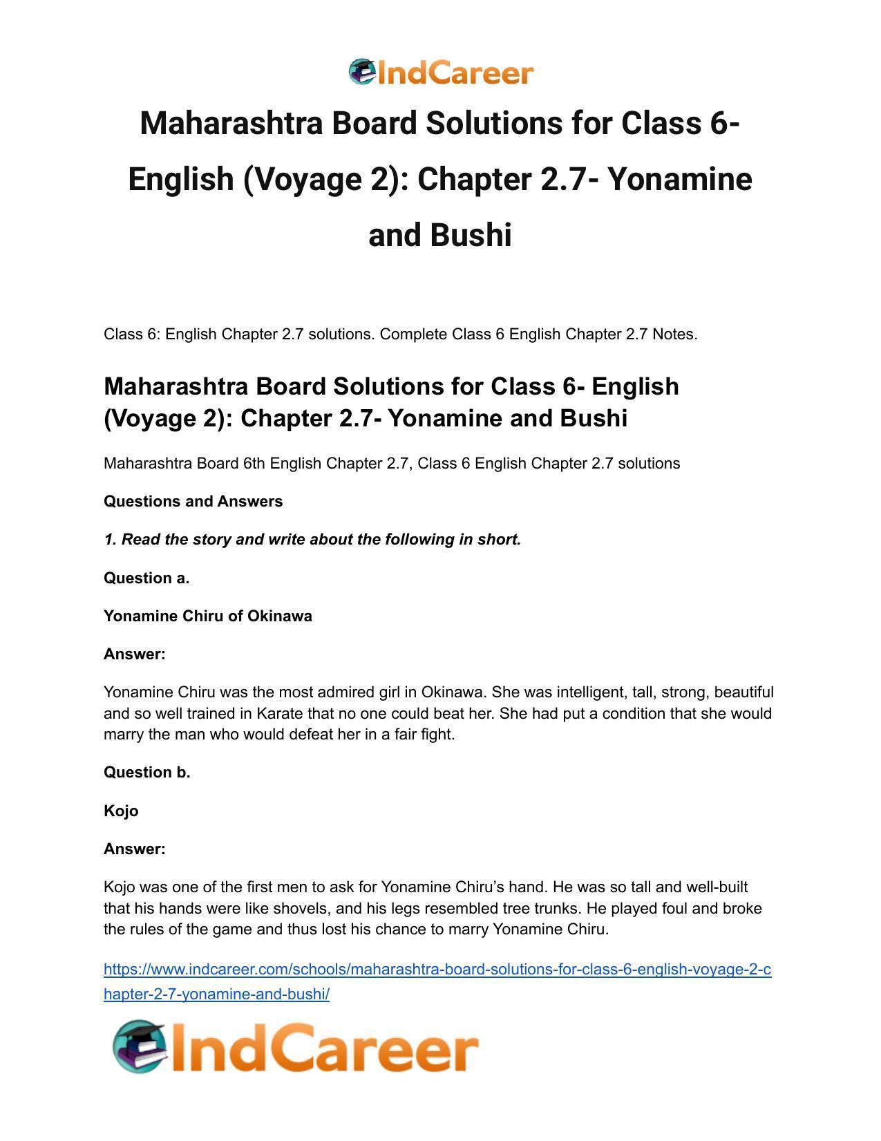Maharashtra Board Solutions for Class 6- English (Voyage 2): Chapter 2.7- Yonamine and Bushi - Page 2