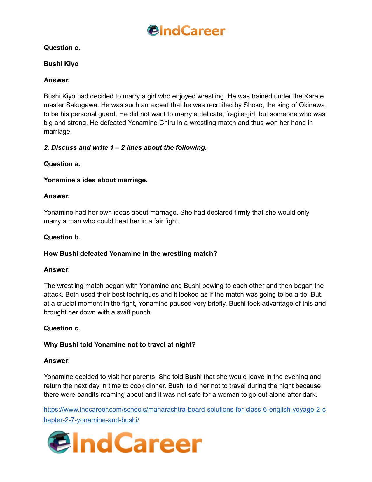 Maharashtra Board Solutions for Class 6- English (Voyage 2): Chapter 2.7- Yonamine and Bushi - Page 3