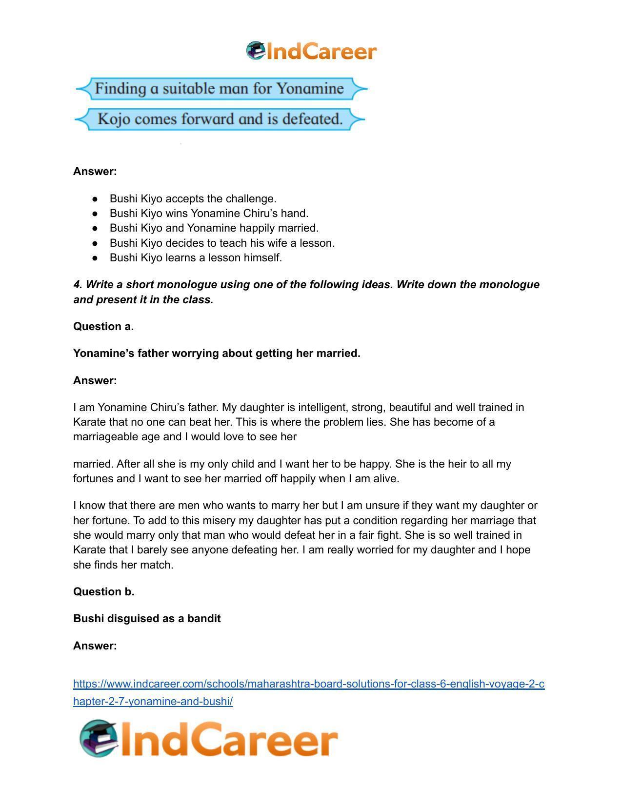 Maharashtra Board Solutions for Class 6- English (Voyage 2): Chapter 2.7- Yonamine and Bushi - Page 5