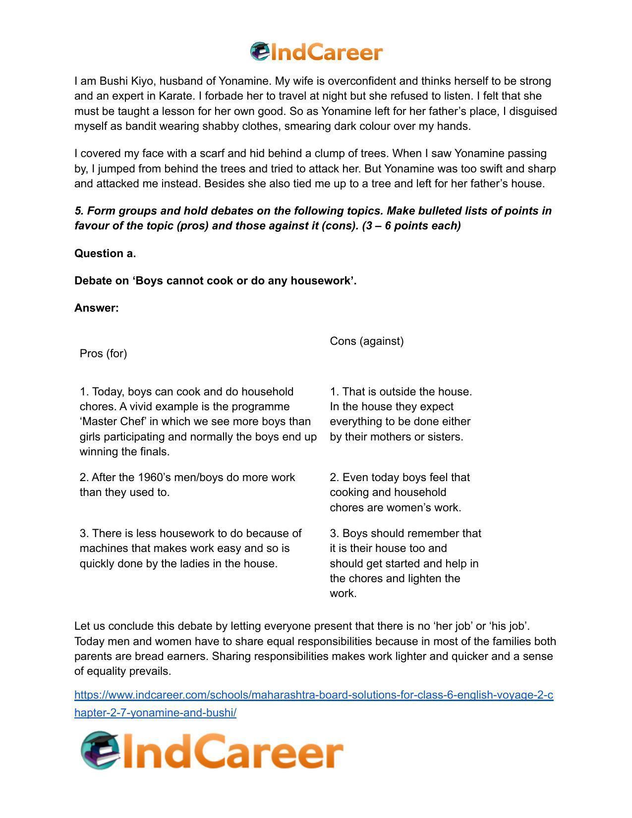 Maharashtra Board Solutions for Class 6- English (Voyage 2): Chapter 2.7- Yonamine and Bushi - Page 6