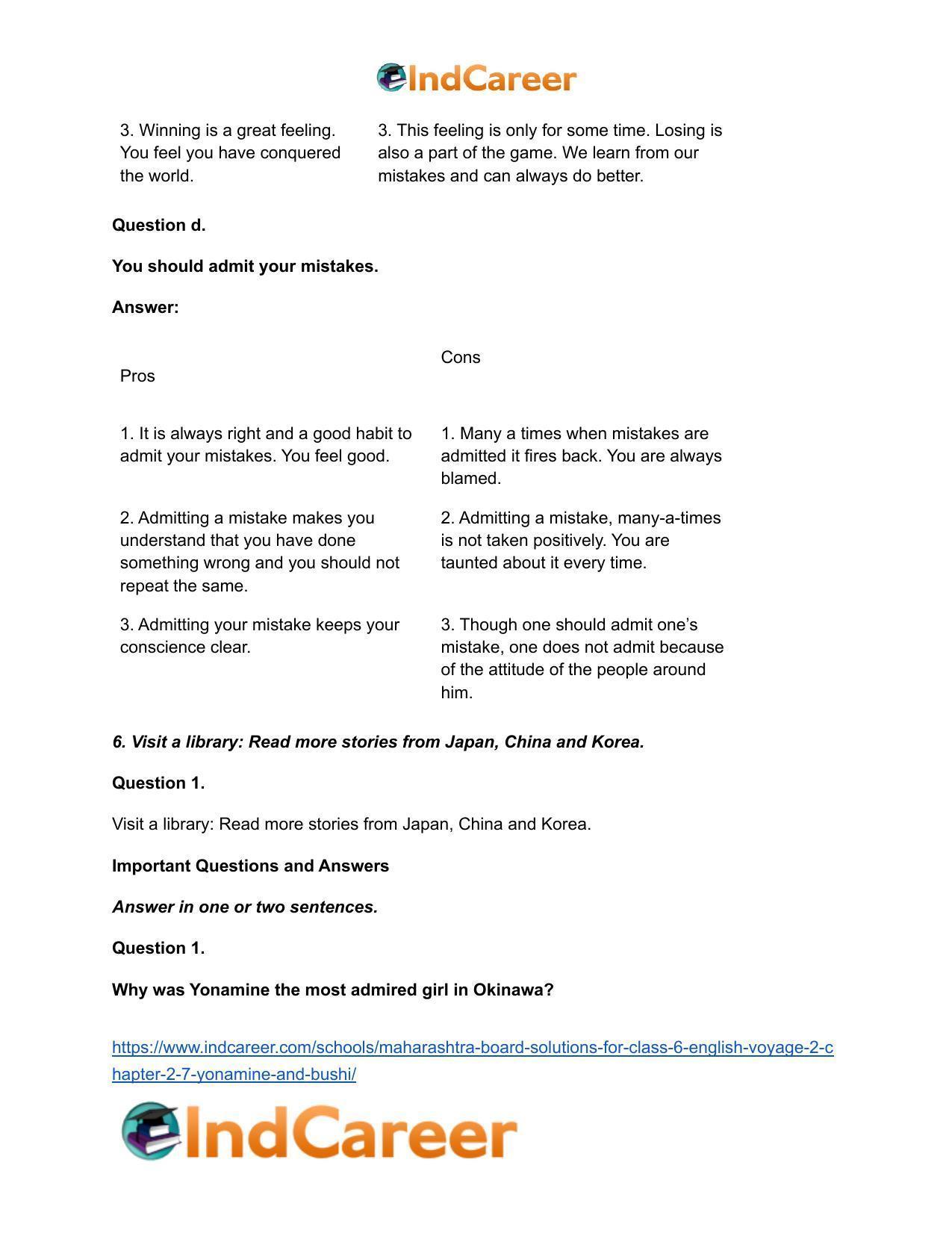 Maharashtra Board Solutions for Class 6- English (Voyage 2): Chapter 2.7- Yonamine and Bushi - Page 8