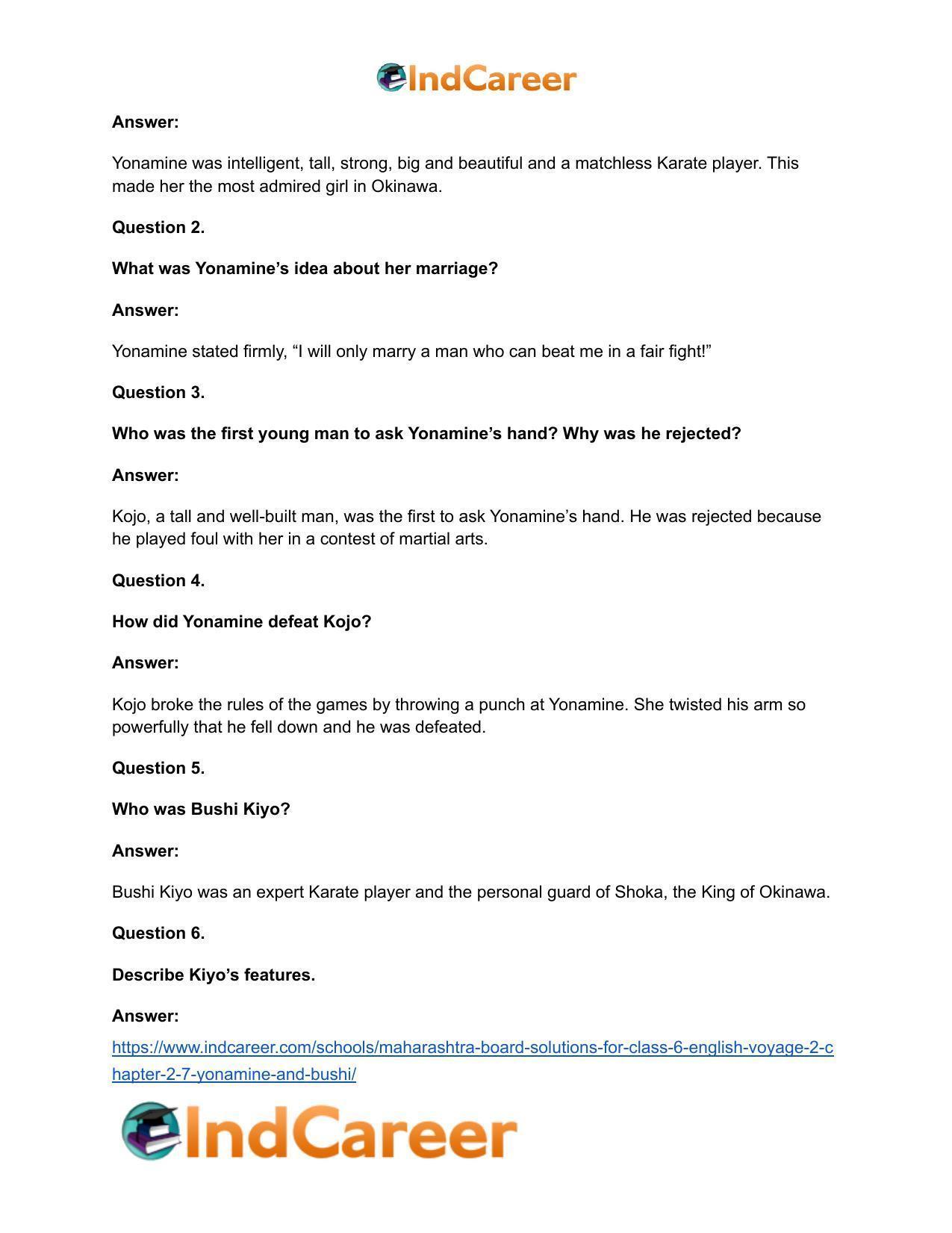 Maharashtra Board Solutions for Class 6- English (Voyage 2): Chapter 2.7- Yonamine and Bushi - Page 9