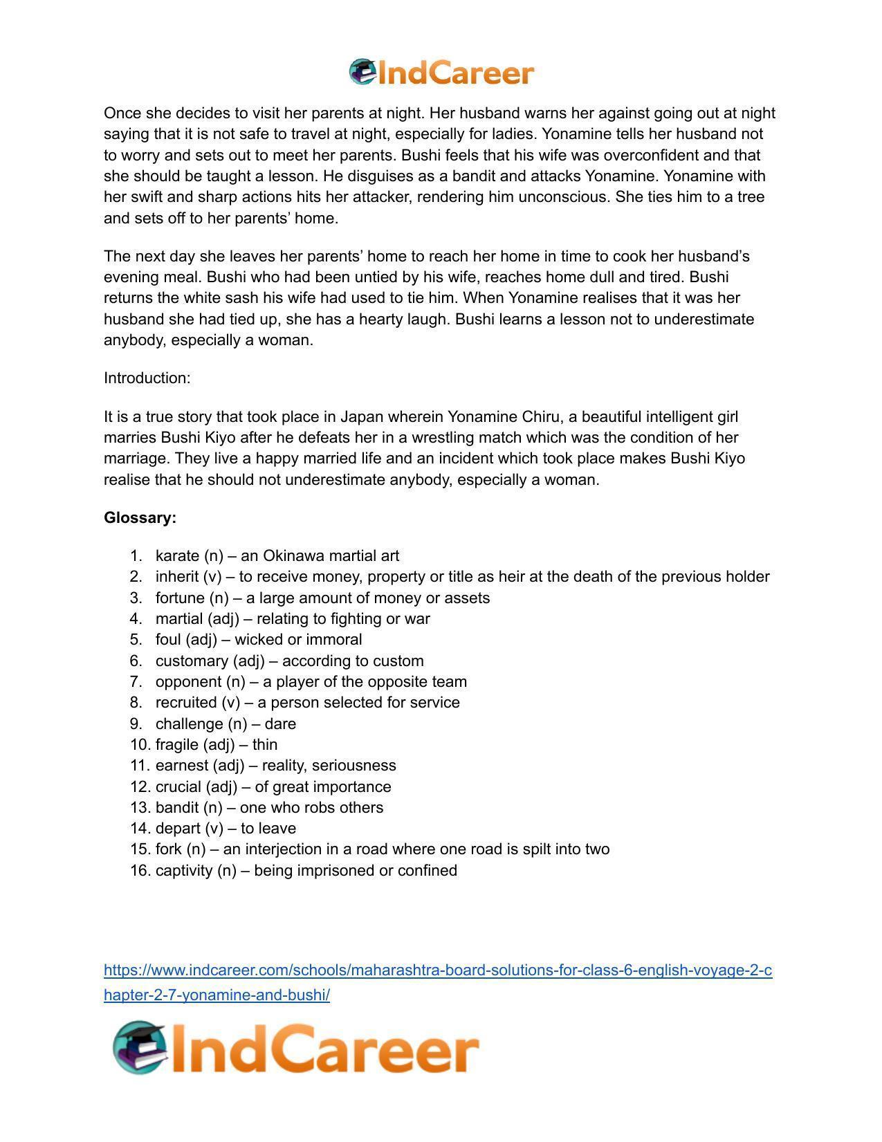 Maharashtra Board Solutions for Class 6- English (Voyage 2): Chapter 2.7- Yonamine and Bushi - Page 16