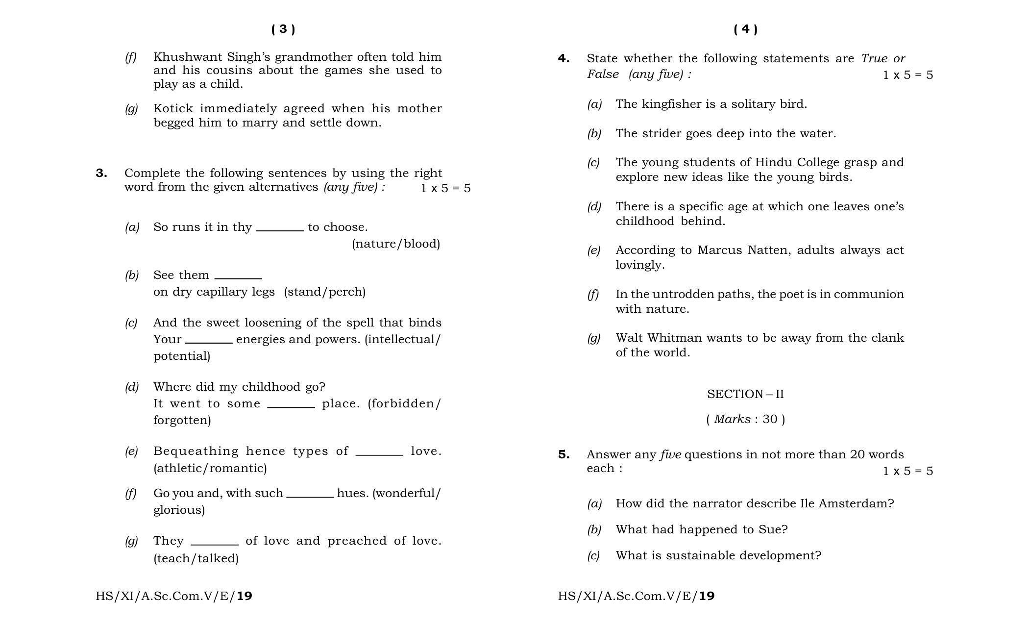 Meghalaya Board (MBOSE) Class 11 English 2019 Question Paper - Page 2
