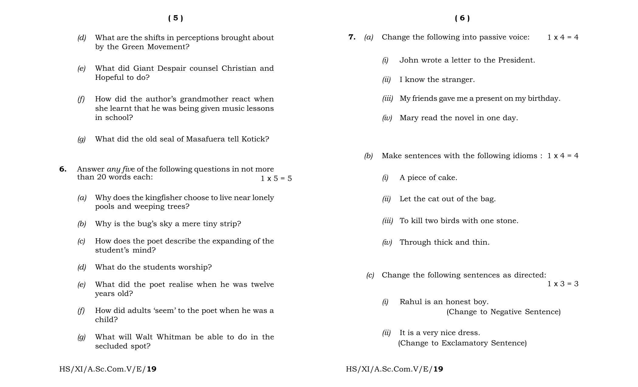 Meghalaya Board (MBOSE) Class 11 English 2019 Question Paper - Page 3