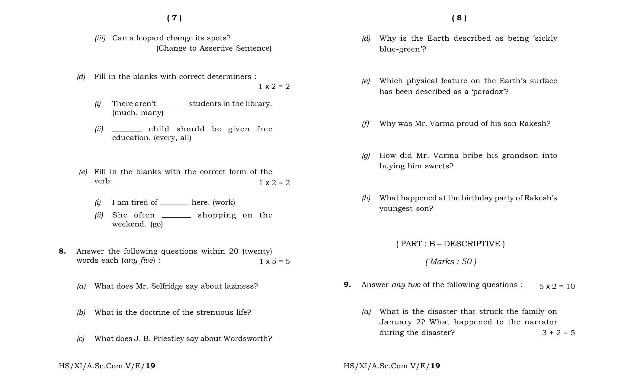 Meghalaya Board (MBOSE) Class 11 English 2019 Question Paper - Page 4
