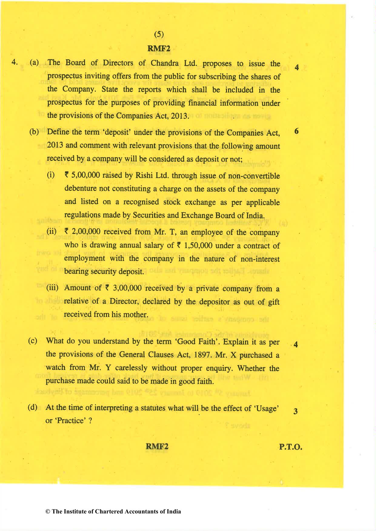 CA Inter Nov 2019 Question Paper - Paper 2 – Corporate and Other Laws - Page 5