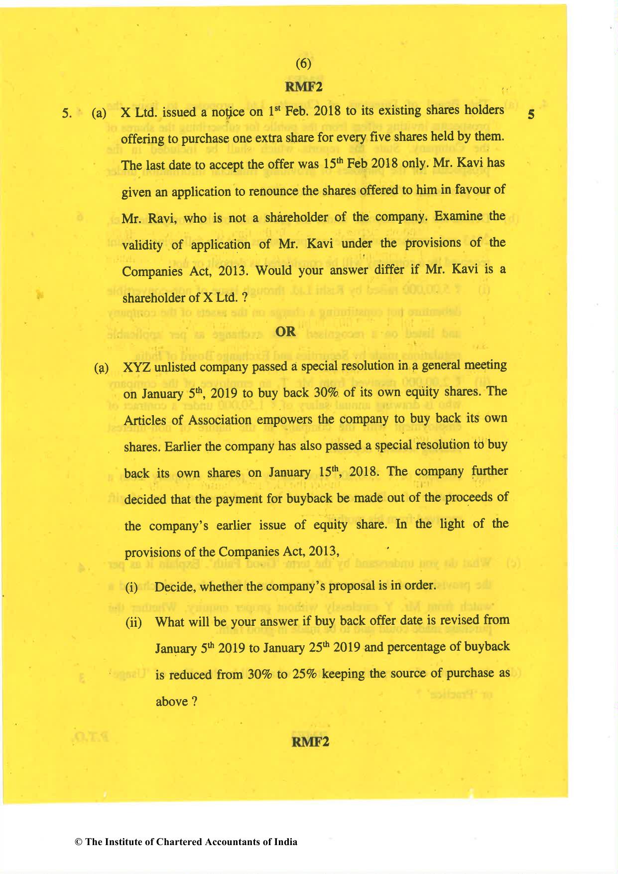 CA Inter Nov 2019 Question Paper - Paper 2 – Corporate and Other Laws - Page 6