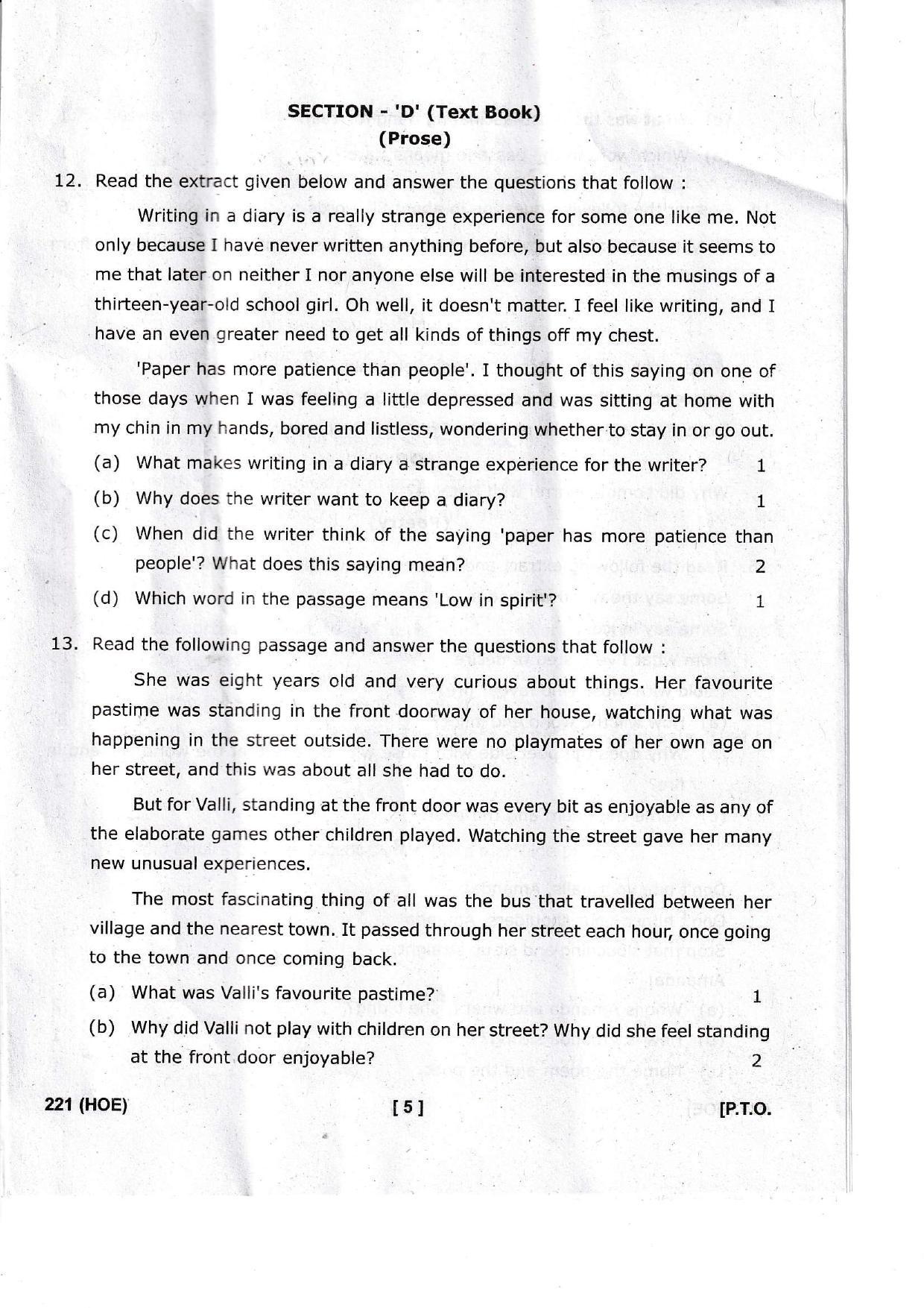 UBSE Class 10 English 2022 Question Paper - Page 5