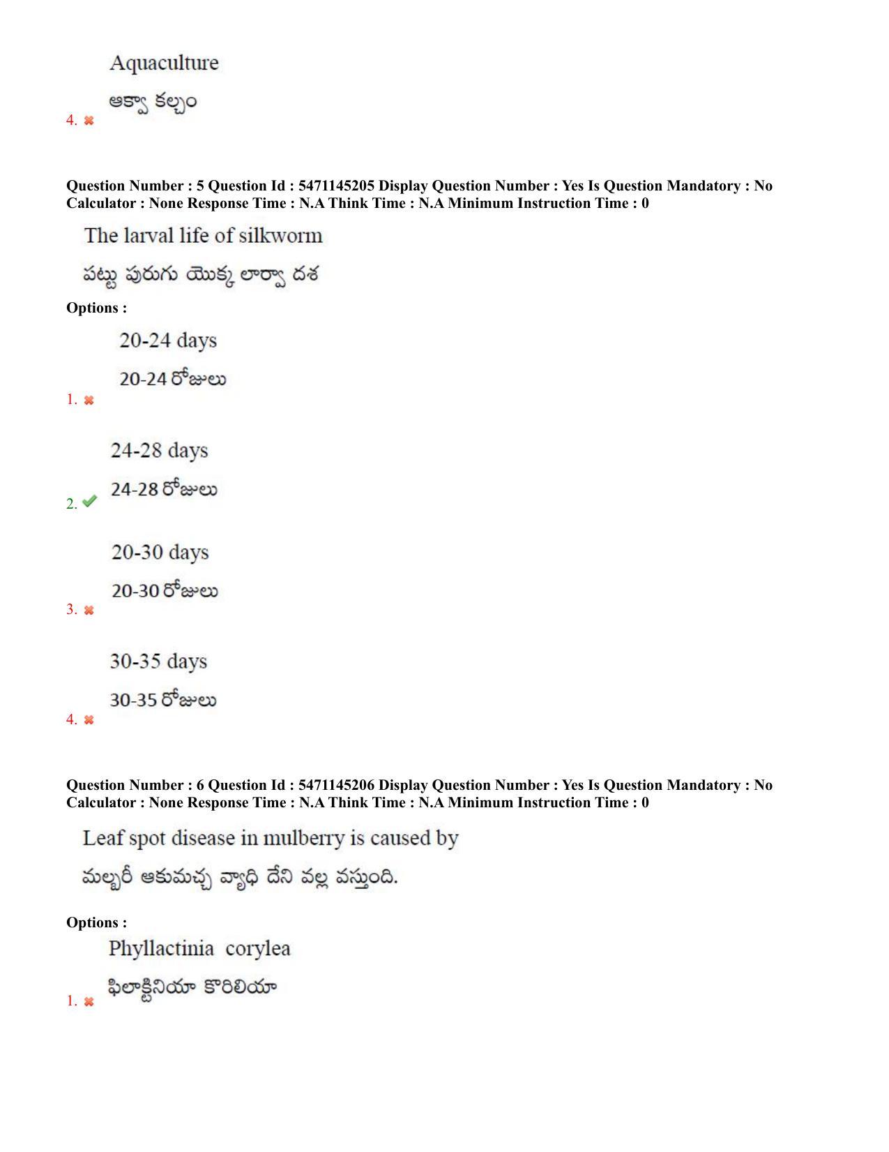 AP PGCET 2023 Sericulture Paper with Answer Key - Page 4