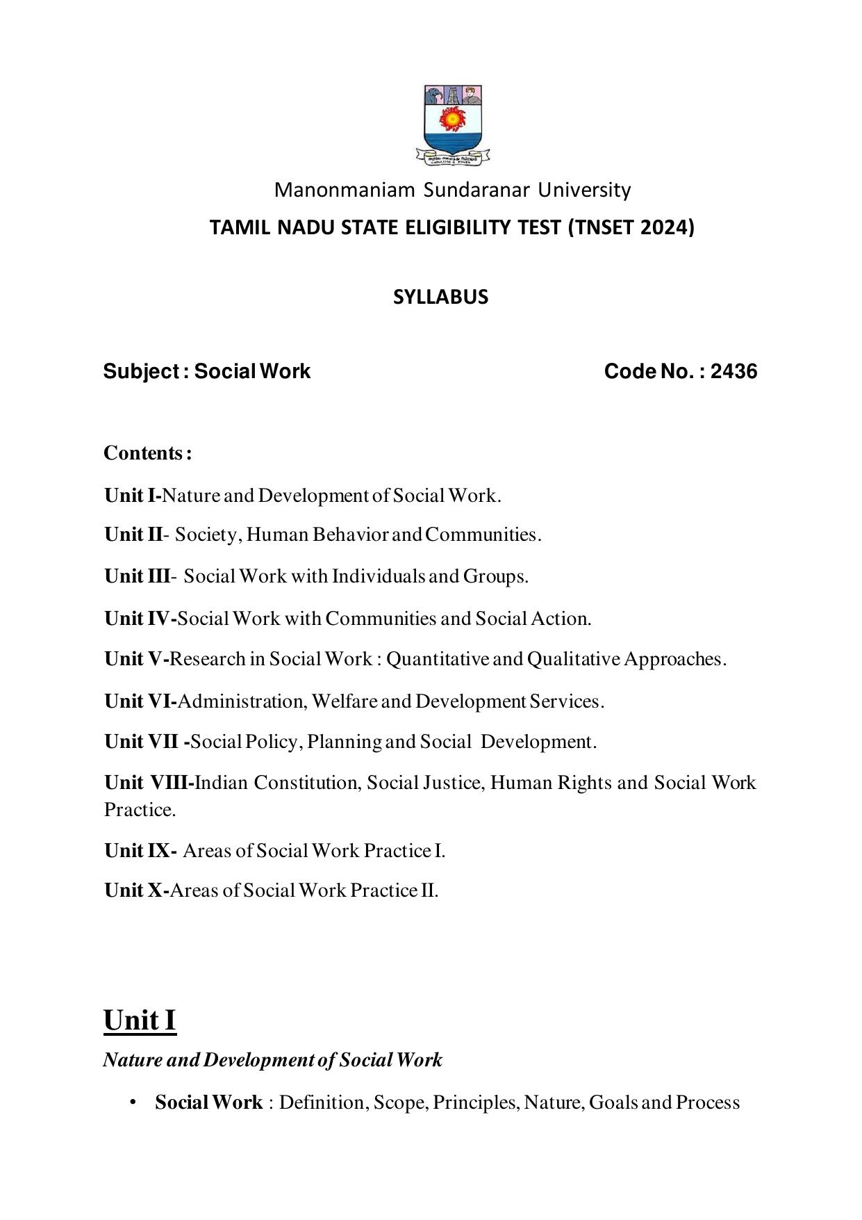 TNSET Syllabus - Social Work - Page 1