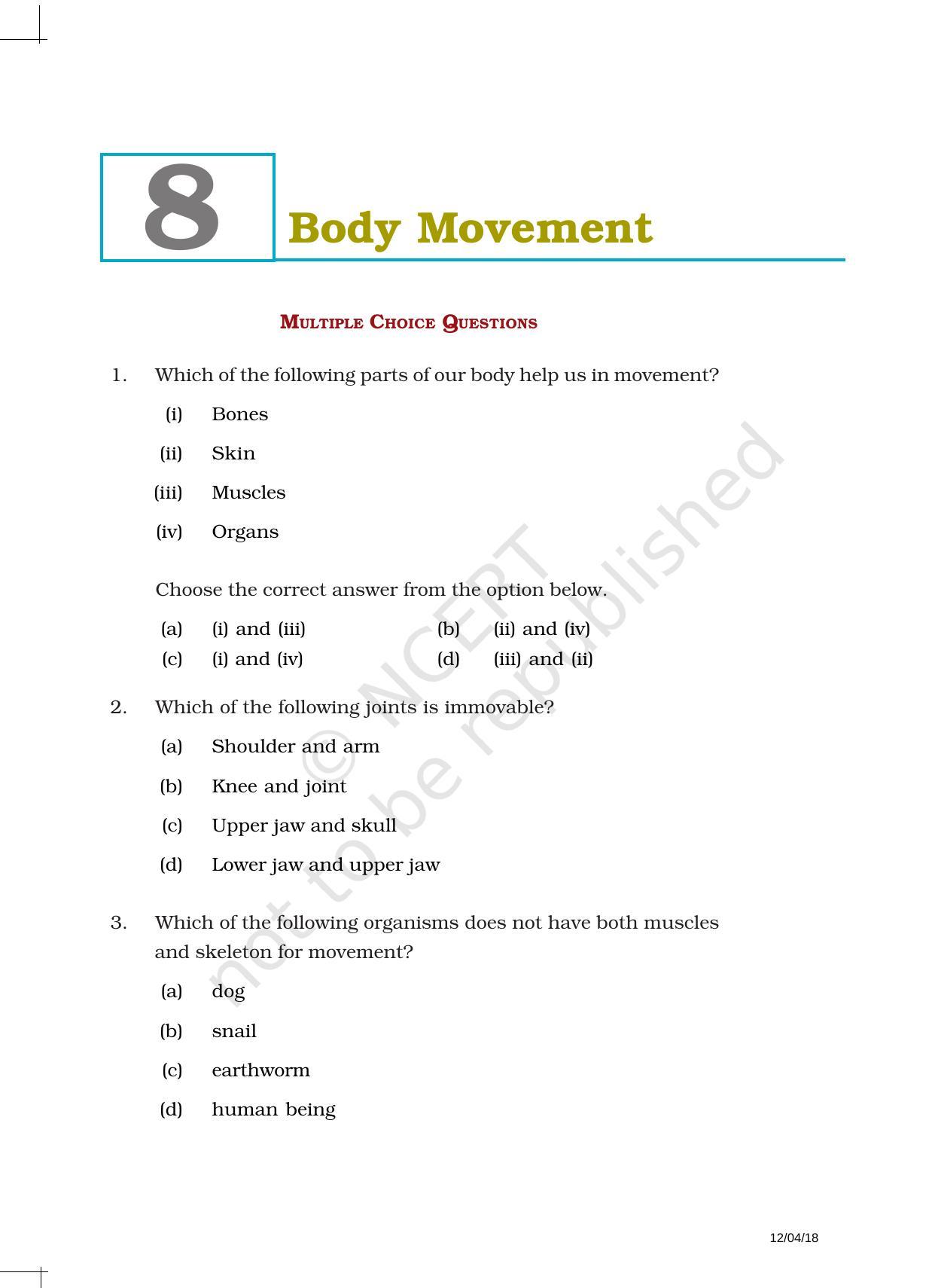 NCERT Exemplar Book for Class 6 Science: Chapter 8-Body Movements - Page 1