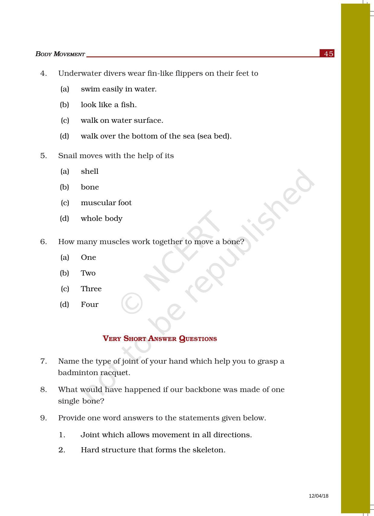 NCERT Exemplar Book for Class 6 Science: Chapter 8-Body Movements - Page 2