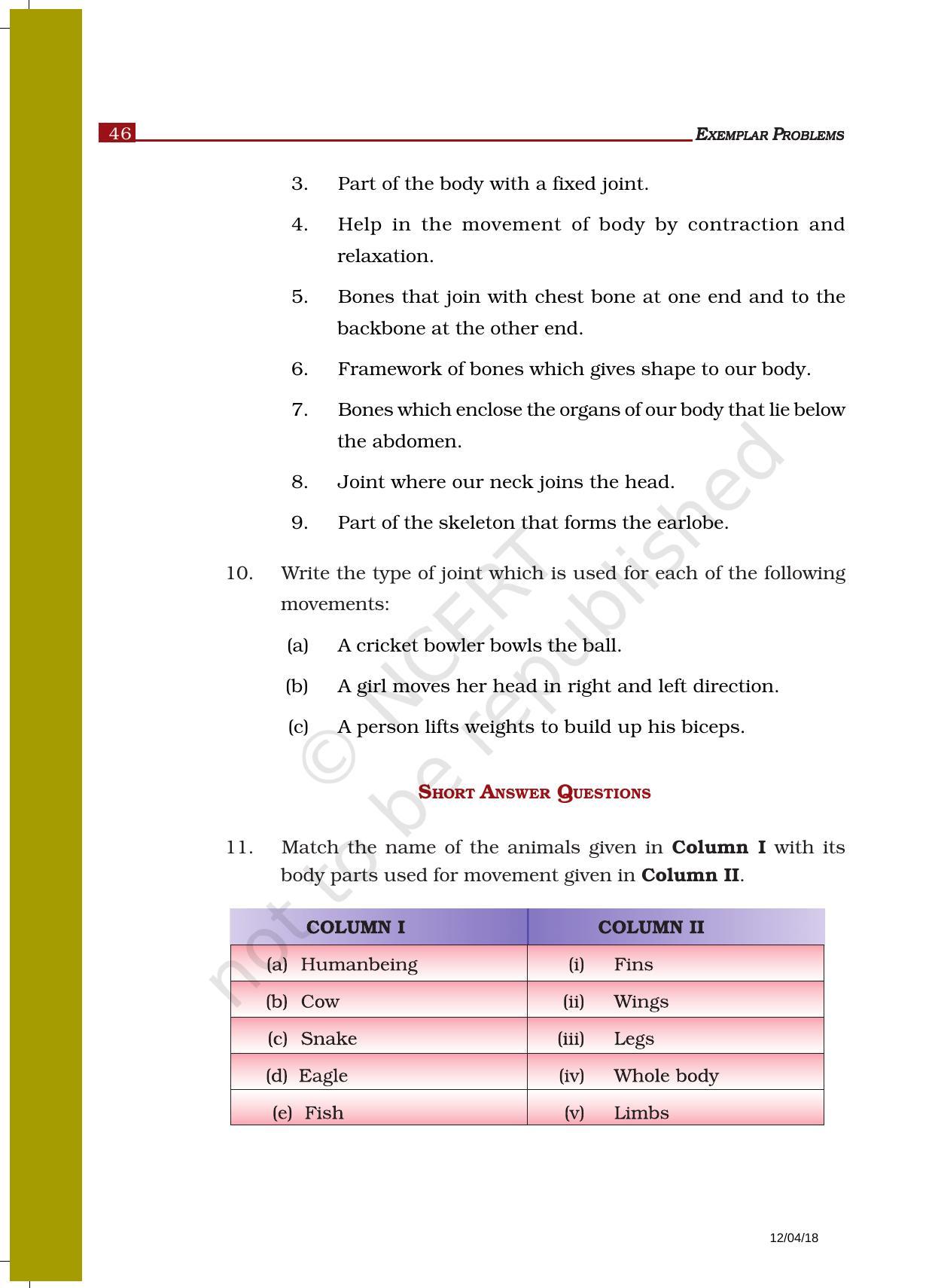 NCERT Exemplar Book for Class 6 Science: Chapter 8-Body Movements - Page 3