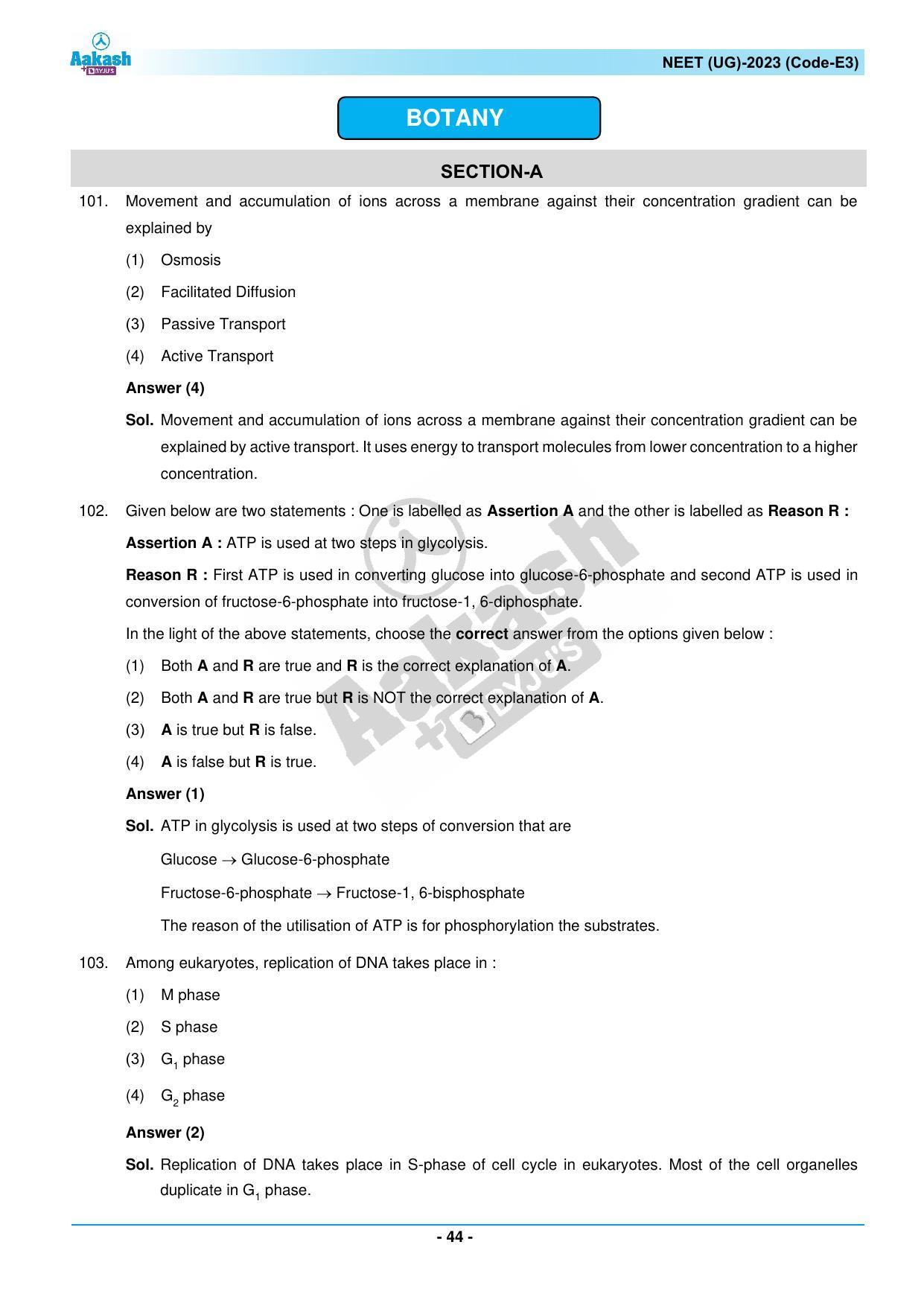 NEET 2023 Question Paper E3 - Page 44