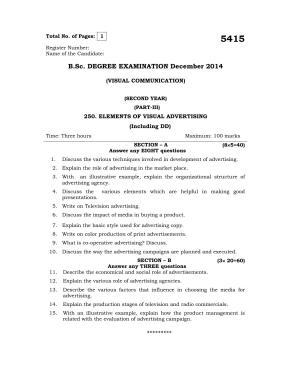 Annamalai University Elements Of Visual Advertising B.Sc Visual Communication December 2014 Question Papers