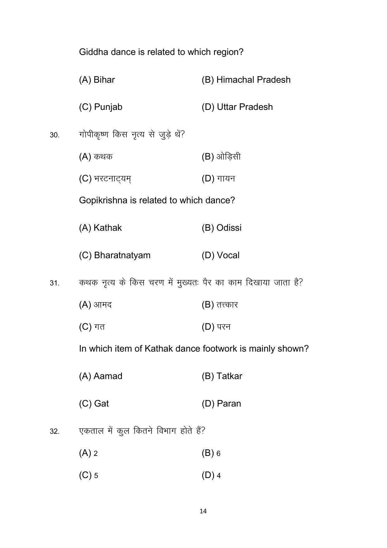 Bihar Board 10th Model Paper 2022 -Dance (Opt) - Page 14