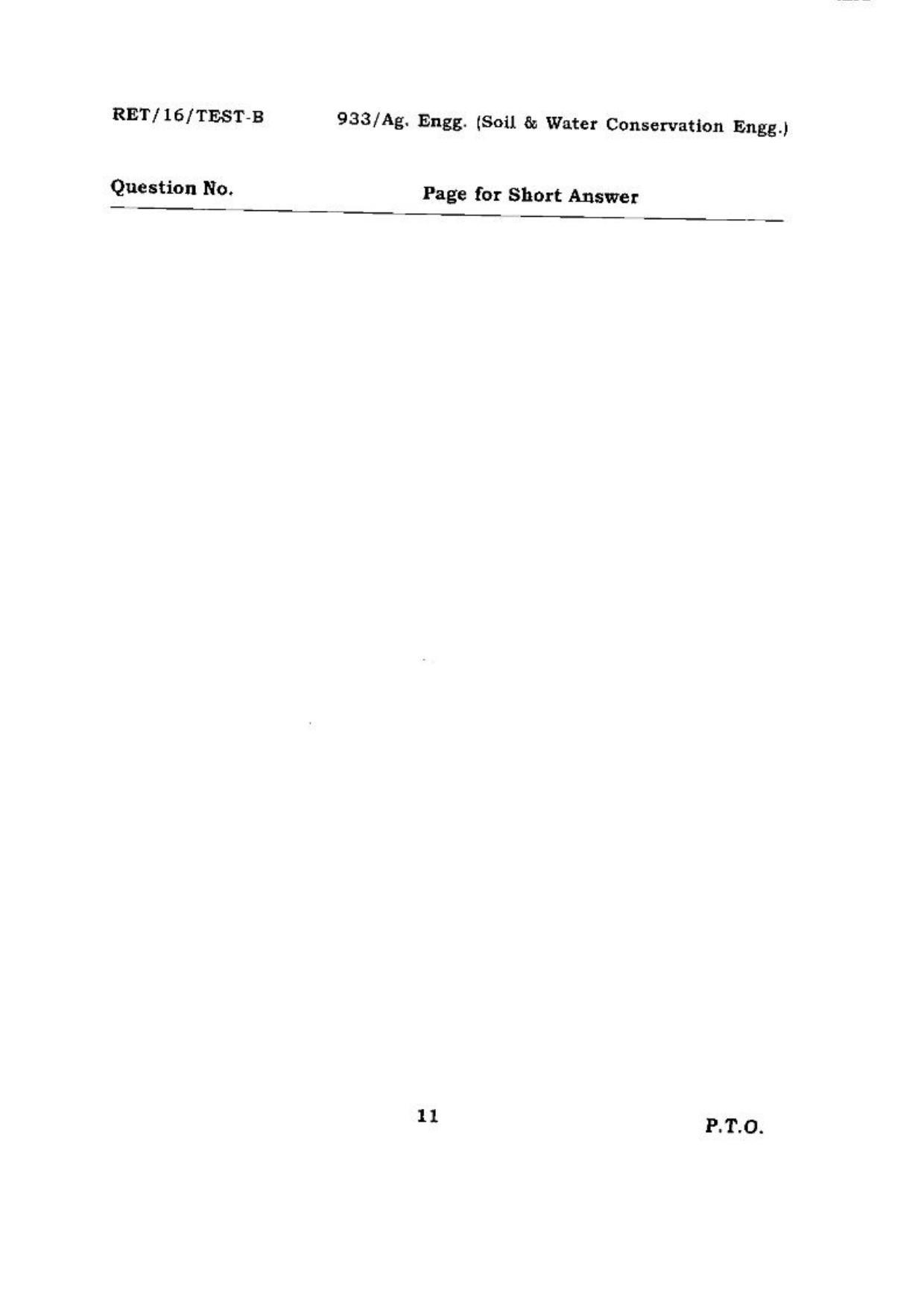 BHU RET (Agriculture) Ag. Enff.(Soil & Water Conservation Engg.) 2016 Question Paper - Page 11