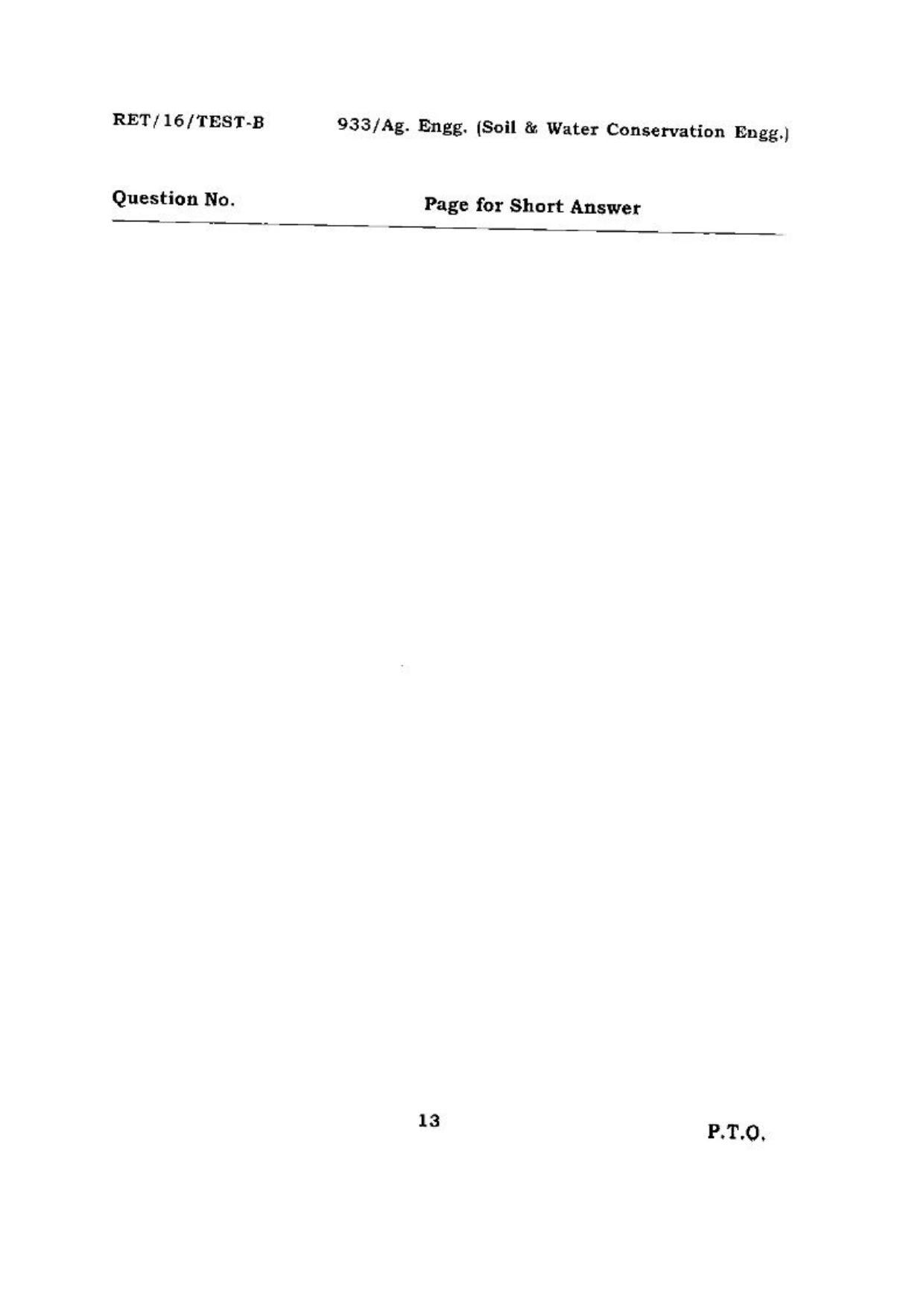 BHU RET (Agriculture) Ag. Enff.(Soil & Water Conservation Engg.) 2016 Question Paper - Page 13