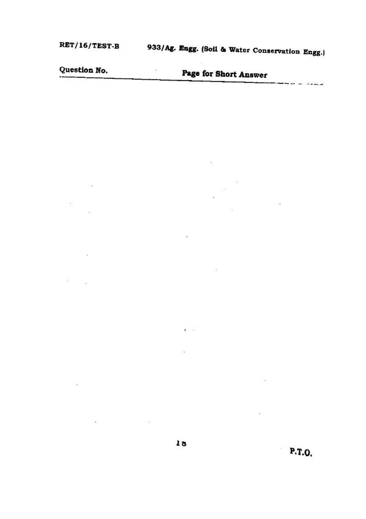 BHU RET (Agriculture) Ag. Enff.(Soil & Water Conservation Engg.) 2016 Question Paper - Page 15
