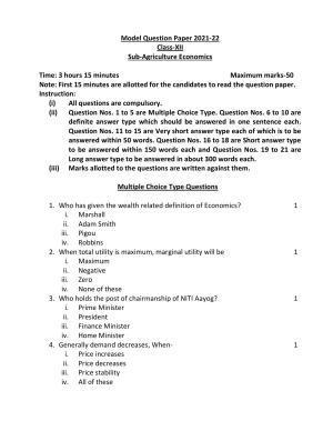 UP Board Class 12 Agriculture Economics Model Papers 2023