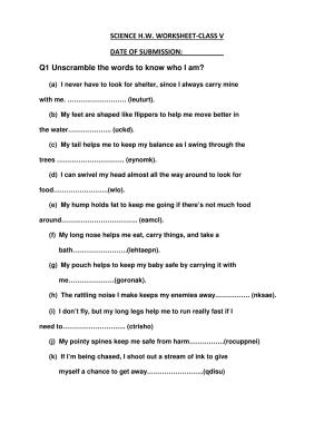 Worksheet for Class 5 Science Assignment 21