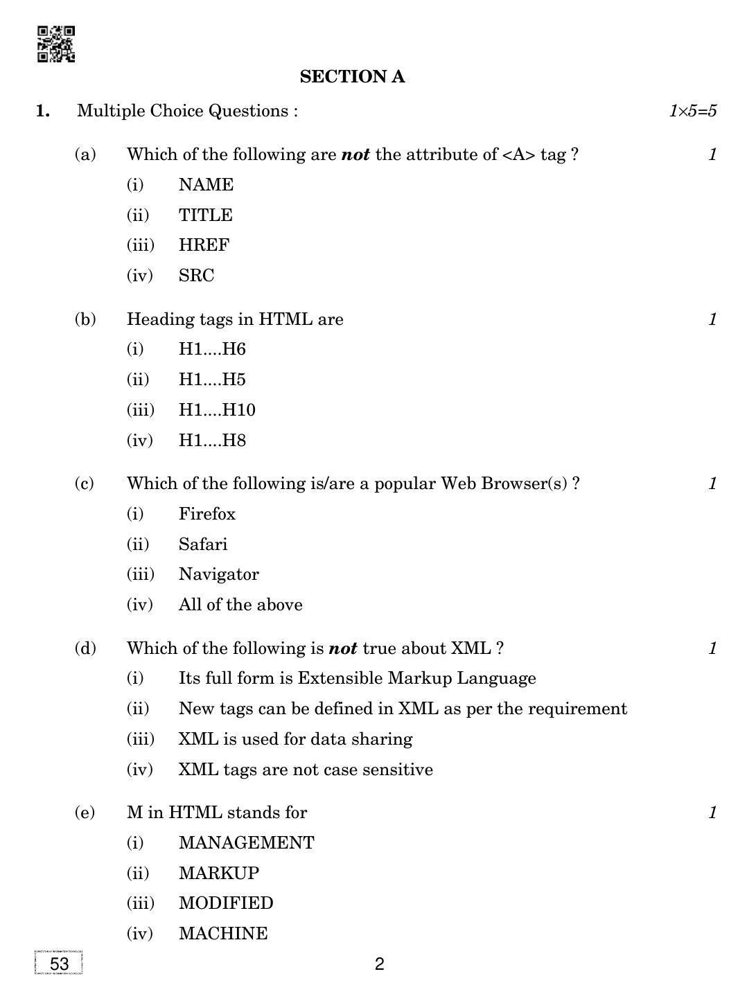 CBSE Class 10 53 FOUNDATION OF INFORMATION TECHNOLOGY 2019 Question Paper - Page 2