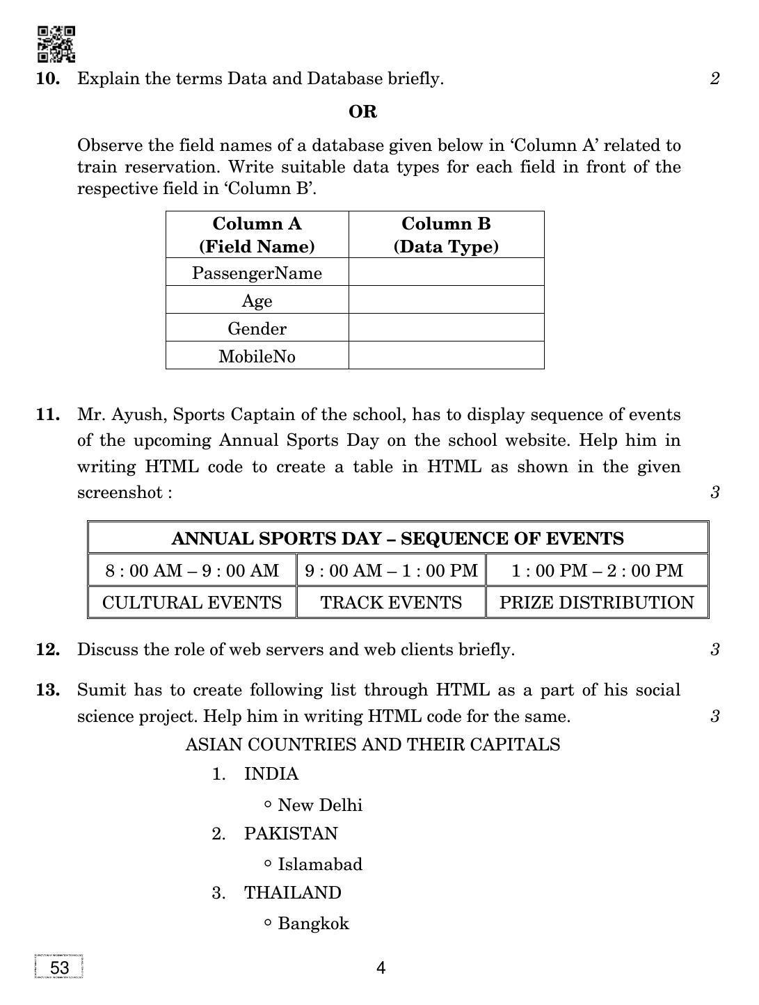 CBSE Class 10 53 FOUNDATION OF INFORMATION TECHNOLOGY 2019 Question Paper - Page 4