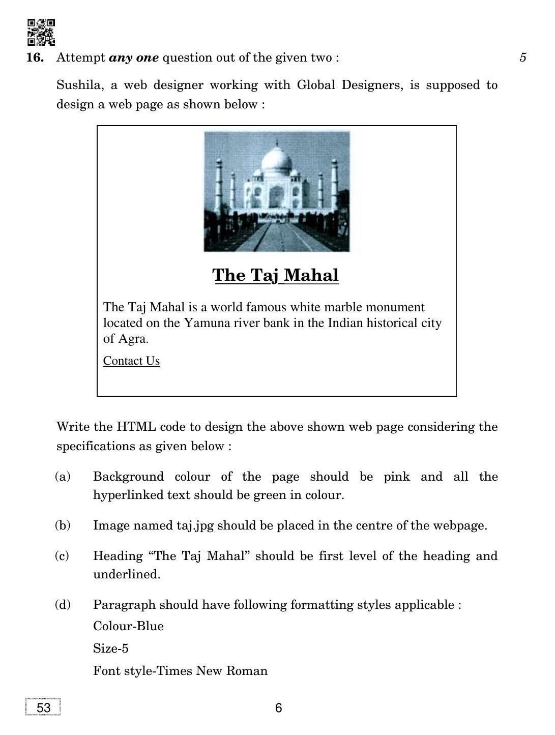 CBSE Class 10 53 FOUNDATION OF INFORMATION TECHNOLOGY 2019 Question Paper - Page 6
