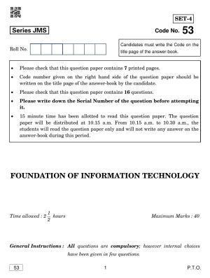 CBSE Class 10 53 FOUNDATION OF INFORMATION TECHNOLOGY 2019 Question Paper