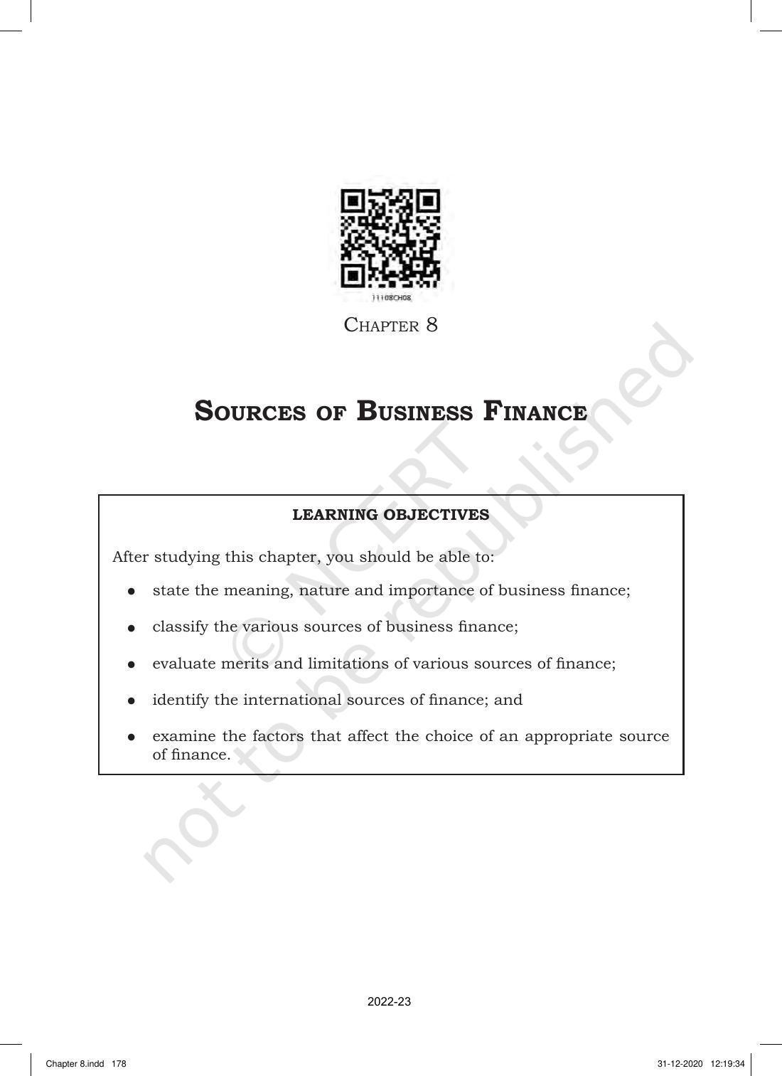 NCERT Book for Class 11 Business Studies Chapter 8 Sources of Business Finance - Page 1