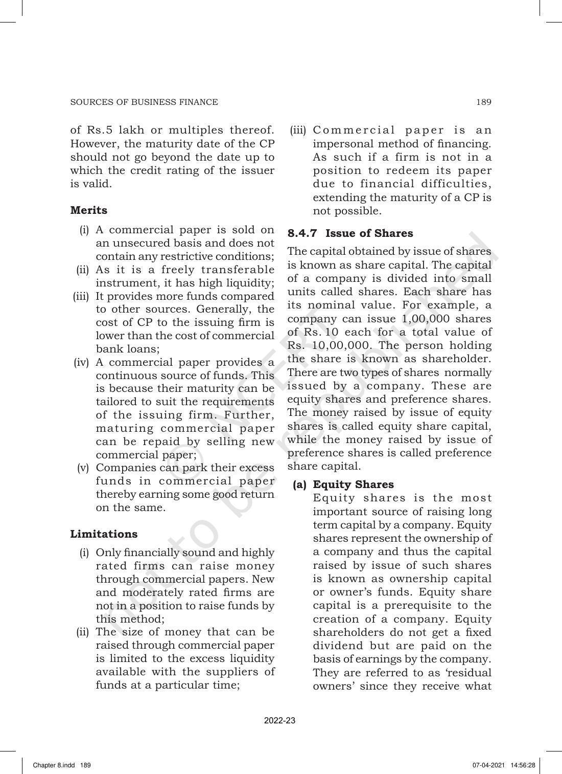 NCERT Book for Class 11 Business Studies Chapter 8 Sources of Business Finance - Page 12