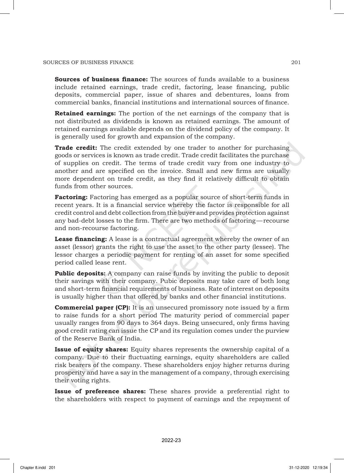NCERT Book for Class 11 Business Studies Chapter 8 Sources of Business Finance - Page 24