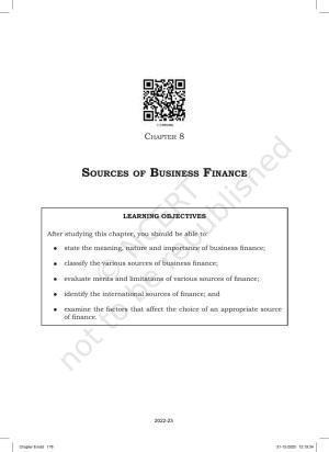 NCERT Book for Class 11 Business Studies Chapter 8 Sources of Business Finance