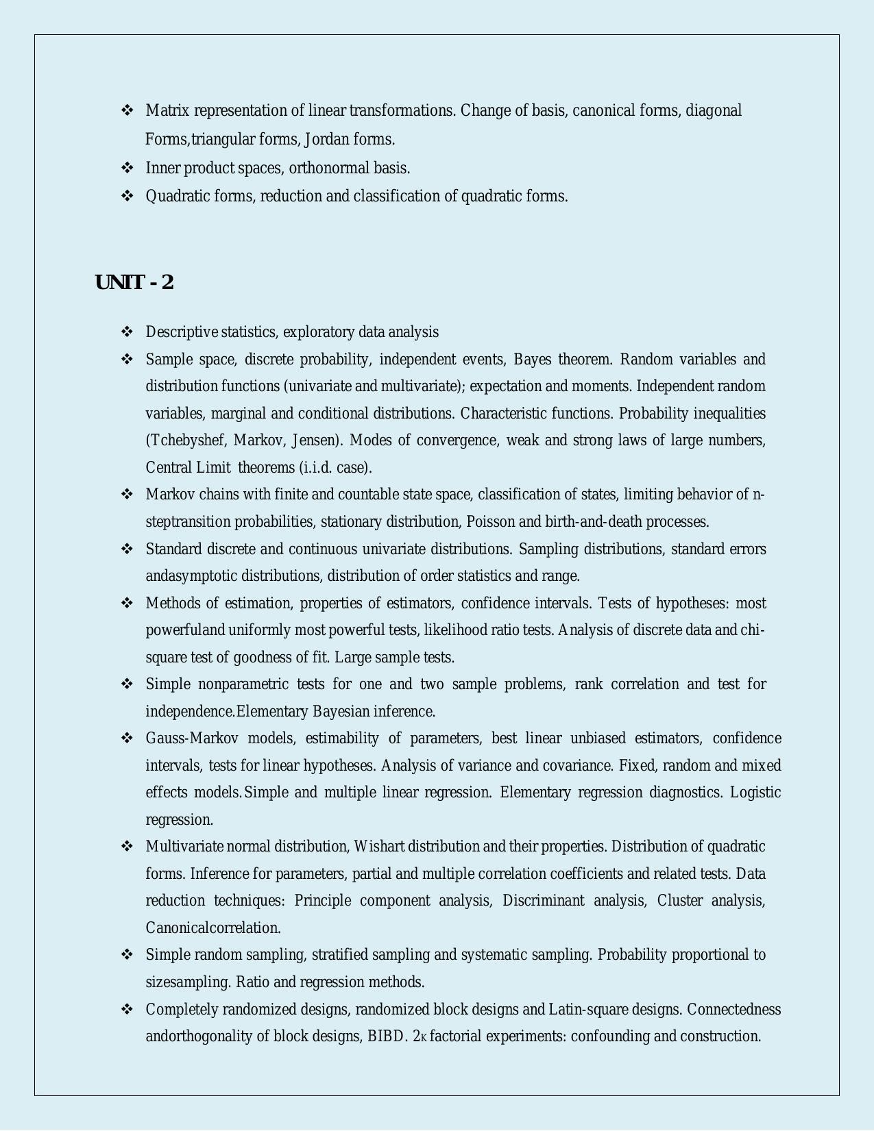 NTA PhD Entrance Exam Statistics Syllabus - Page 2