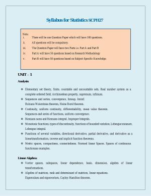 NTA PhD Entrance Exam Statistics Syllabus