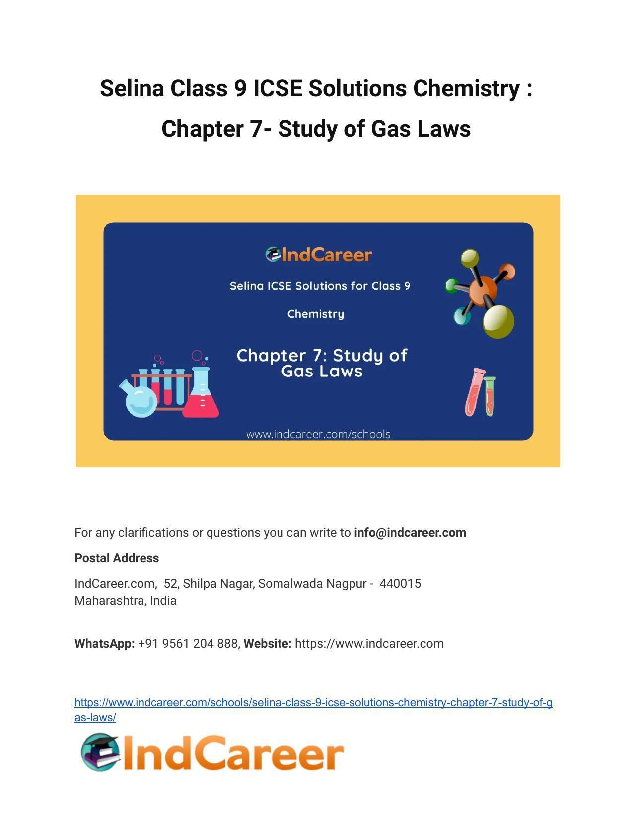 Selina Class 9 ICSE Solutions Chemistry : Chapter 7- Study of Gas Laws - Page 1