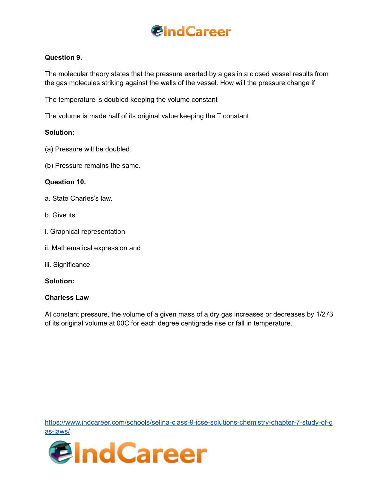 Selina Class 9 ICSE Solutions Chemistry : Chapter 7- Study of Gas Laws - Page 9