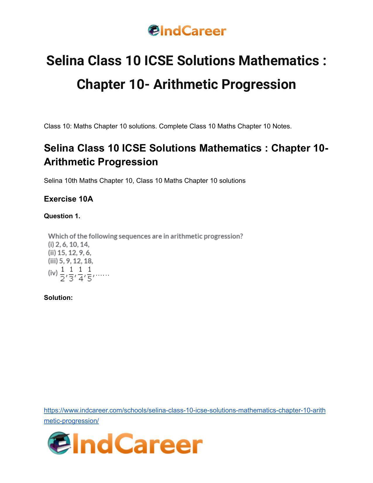 Selina Class 10 ICSE Solutions Mathematics : Chapter 10- Arithmetic Progression - Page 2