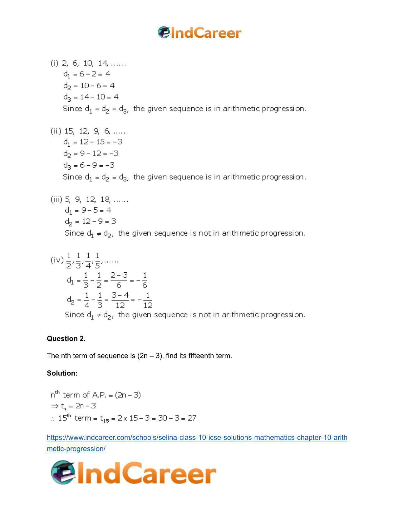 Selina Class 10 ICSE Solutions Mathematics : Chapter 10- Arithmetic Progression - Page 3