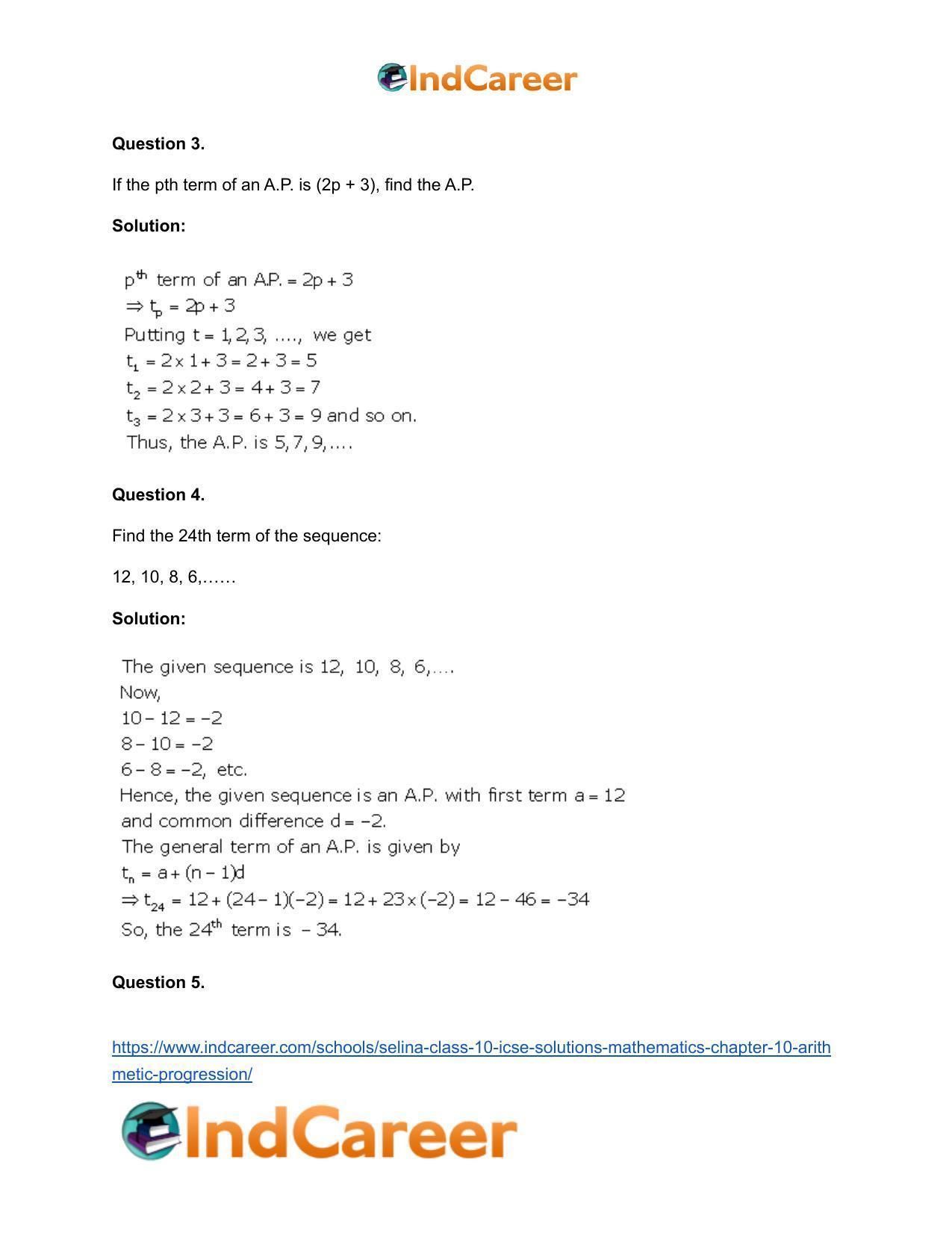 Selina Class 10 ICSE Solutions Mathematics : Chapter 10- Arithmetic Progression - Page 4