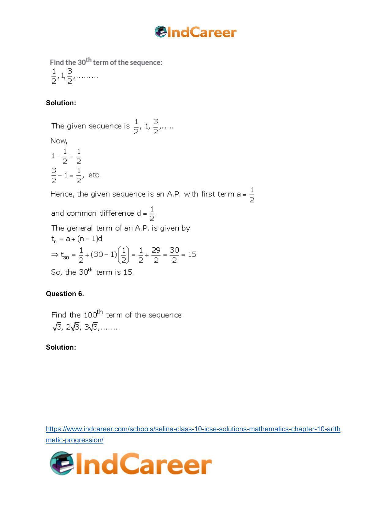 Selina Class 10 ICSE Solutions Mathematics : Chapter 10- Arithmetic Progression - Page 5