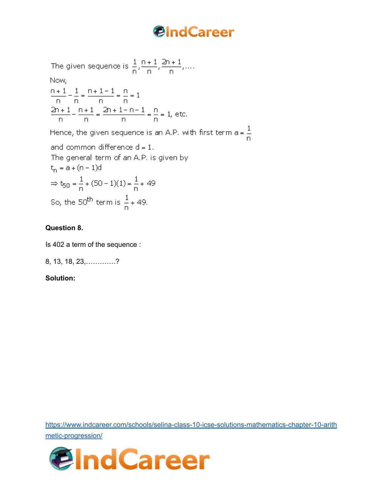 Selina Class 10 ICSE Solutions Mathematics : Chapter 10- Arithmetic Progression - Page 7