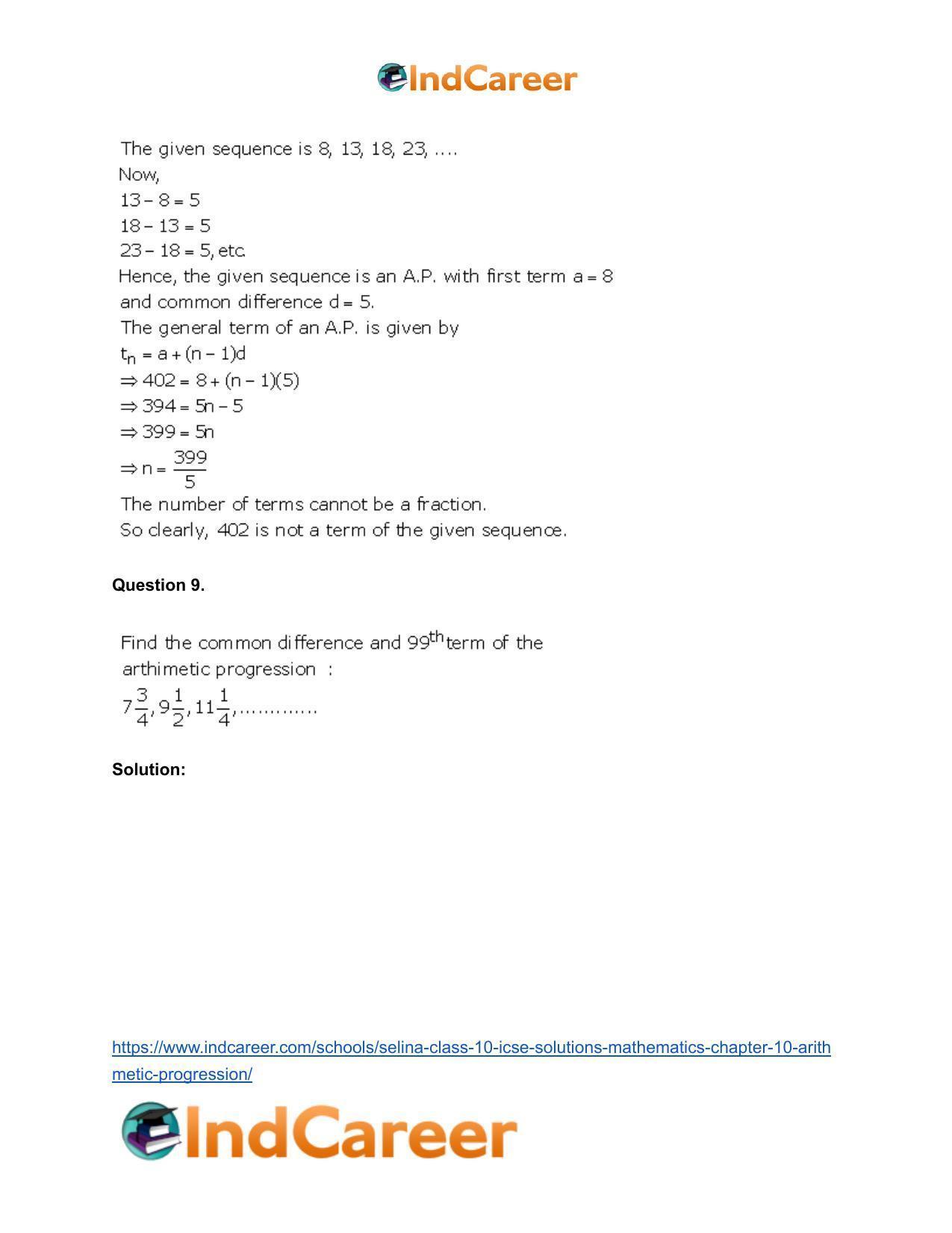 Selina Class 10 ICSE Solutions Mathematics : Chapter 10- Arithmetic Progression - Page 8