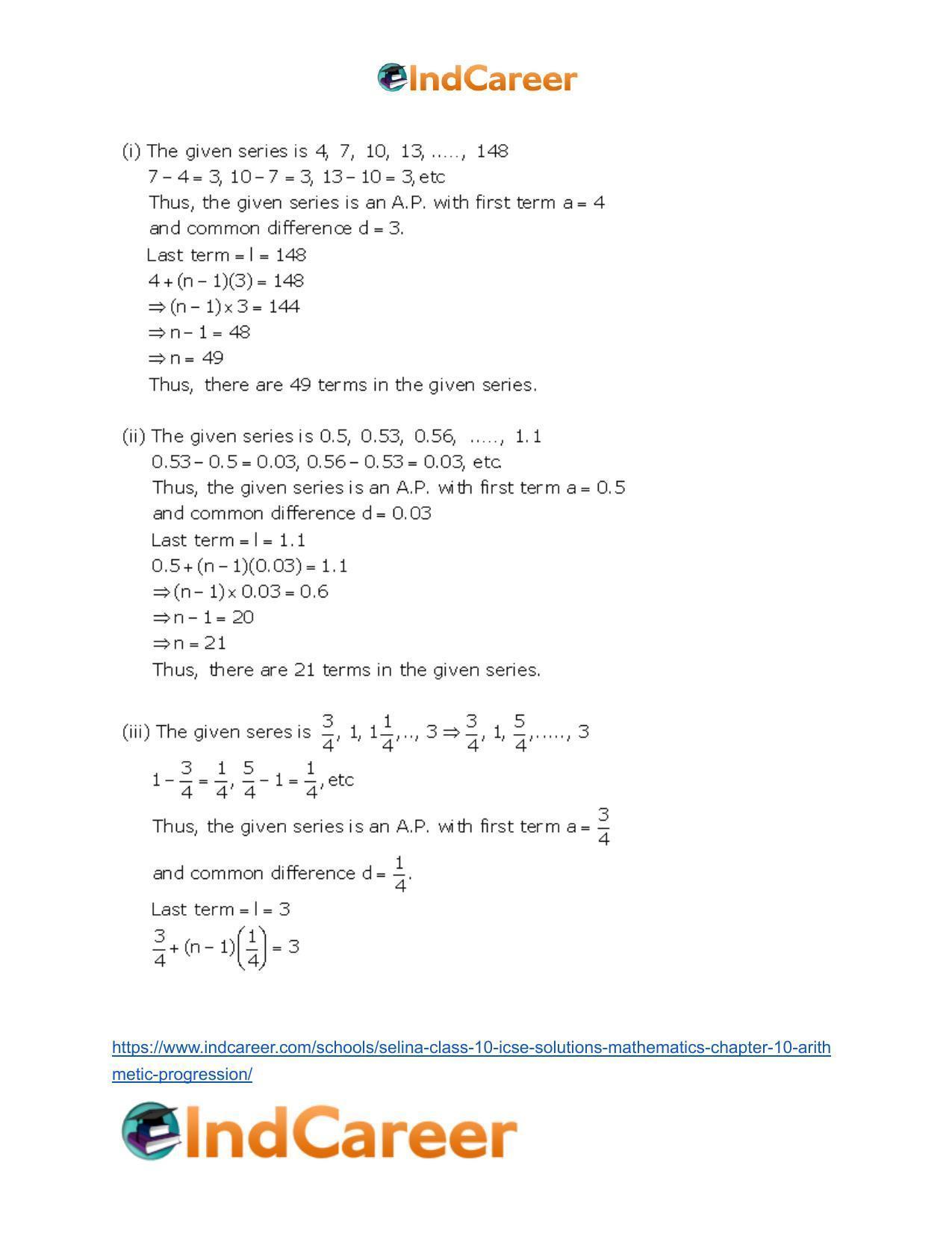 Selina Class 10 ICSE Solutions Mathematics : Chapter 10- Arithmetic Progression - Page 10