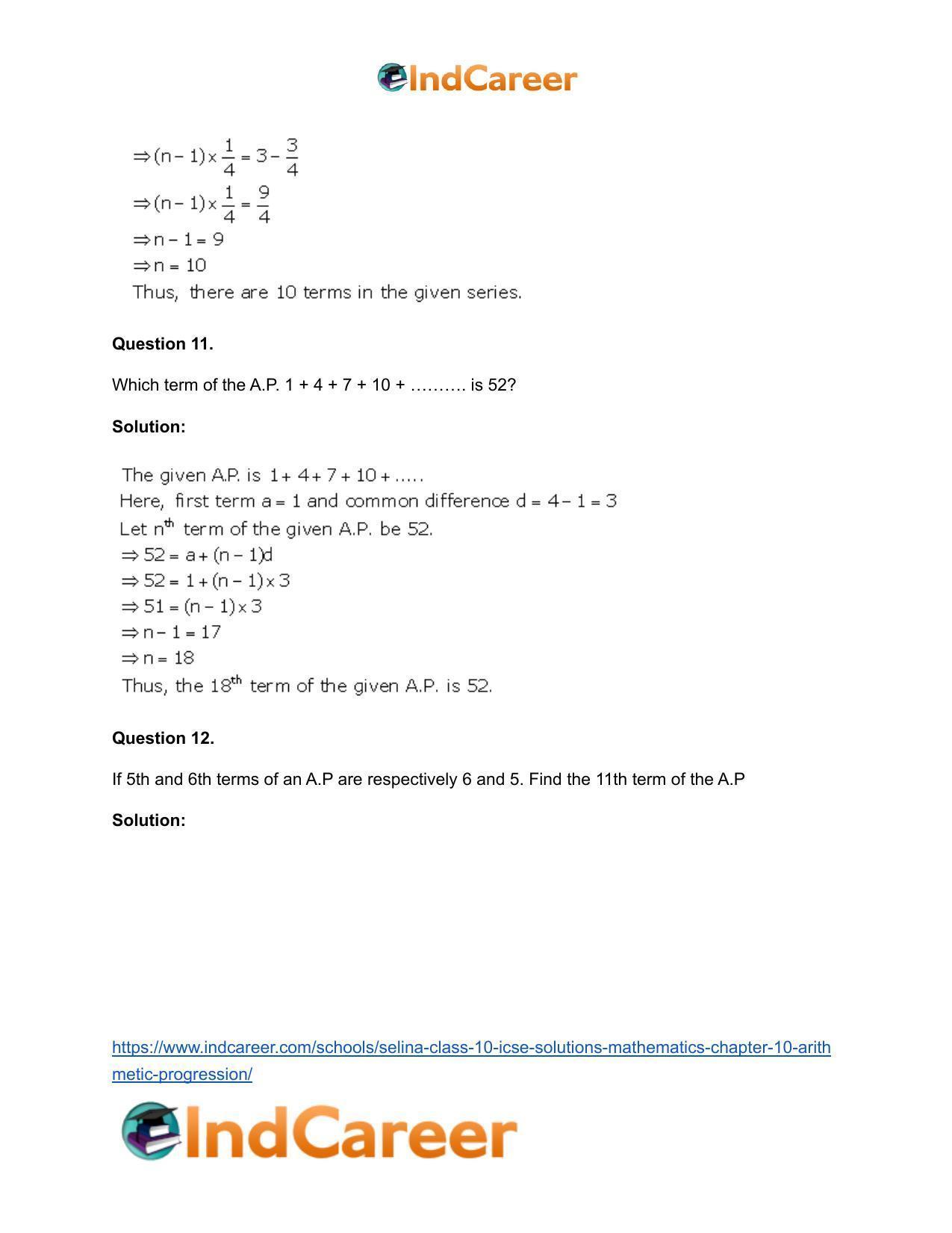 Selina Class 10 ICSE Solutions Mathematics : Chapter 10- Arithmetic Progression - Page 11